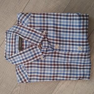 Ermenegildo Zegna US L Men's Dress Shirt in Checkered Blues and Burgandy